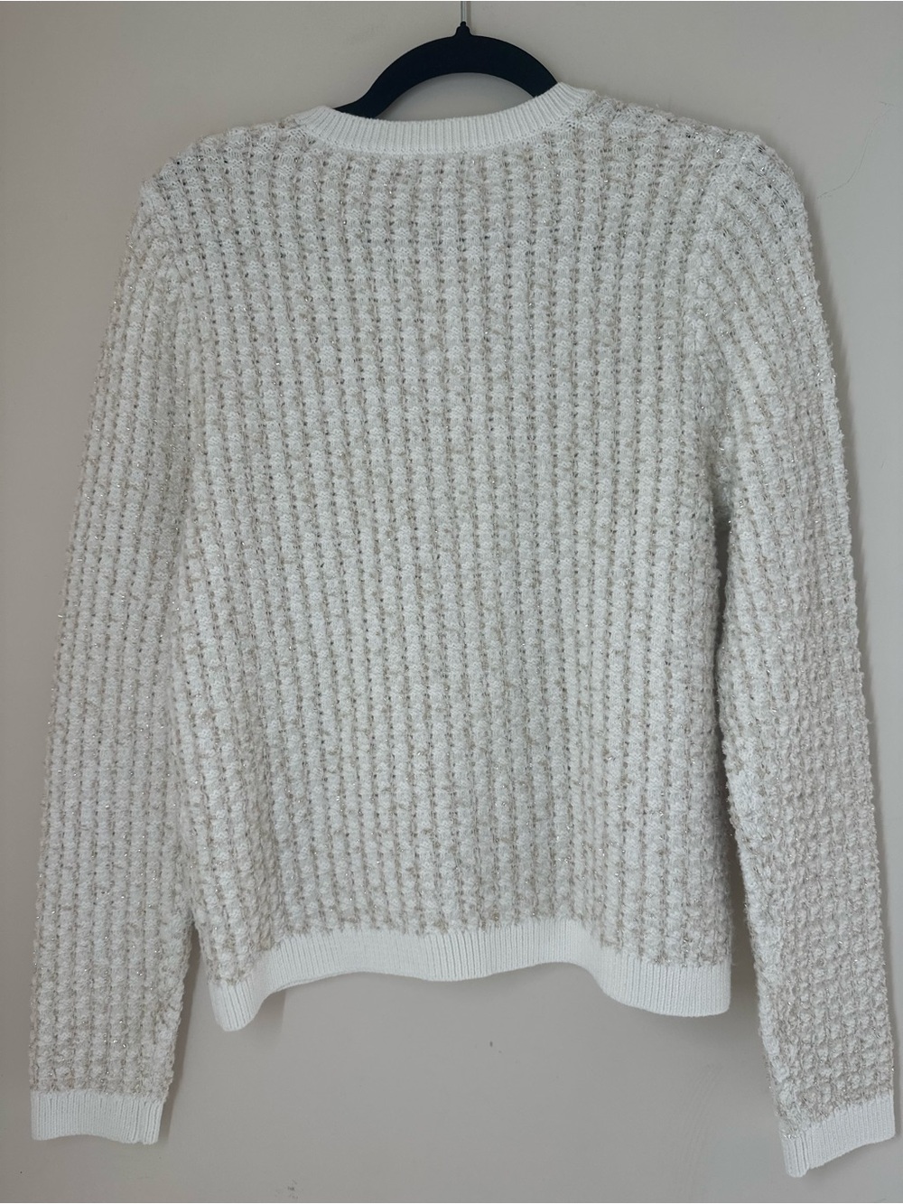 J.Crew NWT Metallic Gold Shimmer Waffle Knit Cardigan Sweater Ivory Size M - Picture 3 of 8